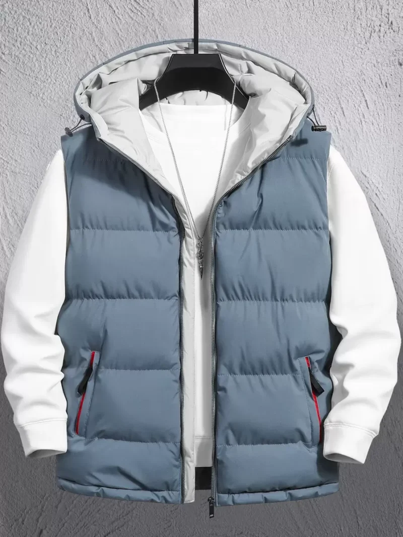 Loose Fit Men Zipper Hooded Puffer Vest