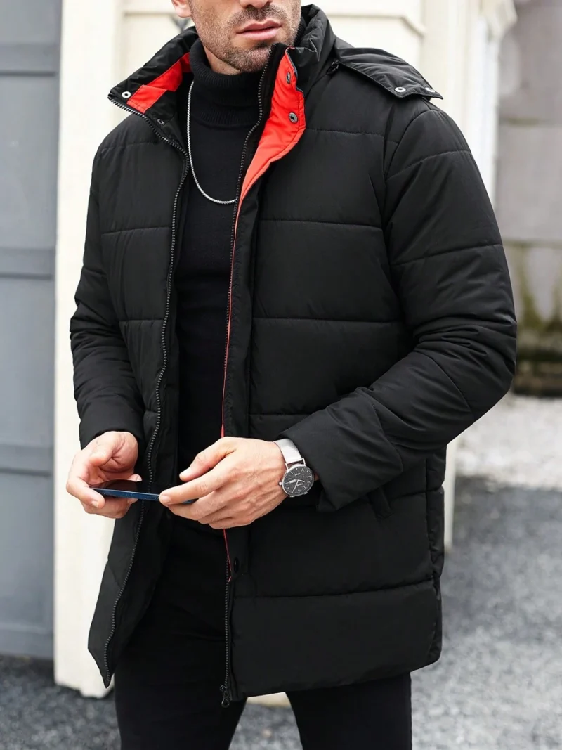 Plain Long Sleeve Zipper Front Casual Hooded Padded