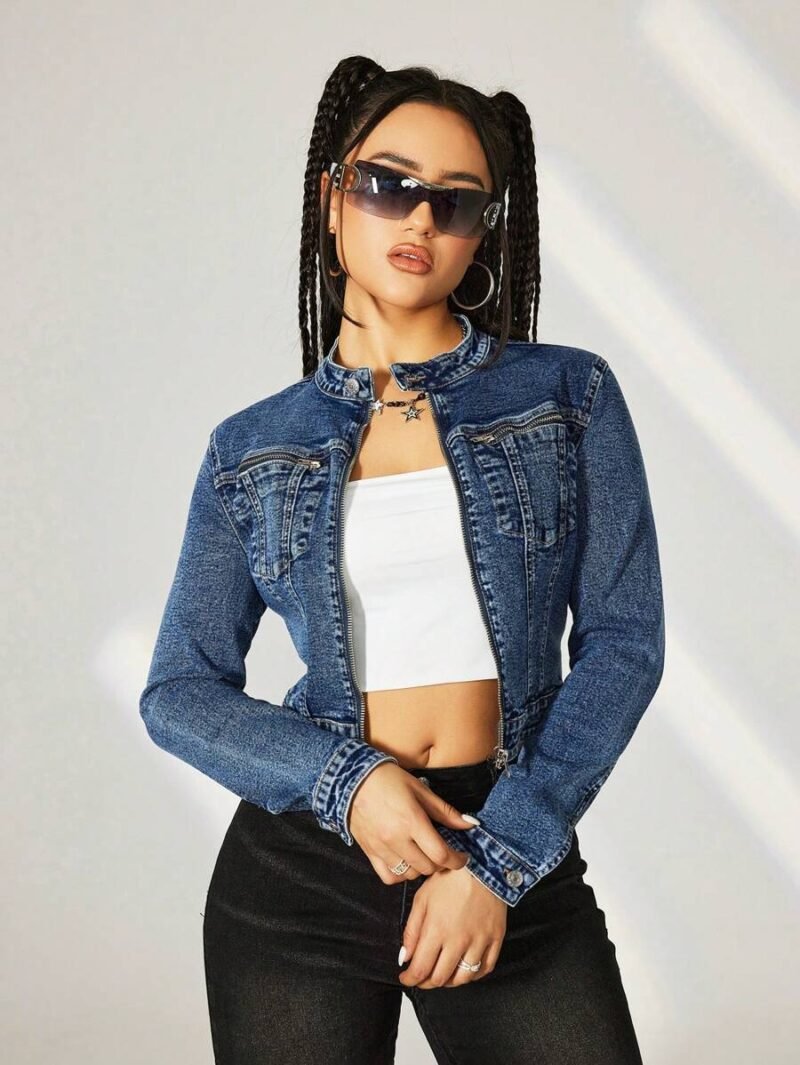 Zipper Pocket Short length Denim Jacket