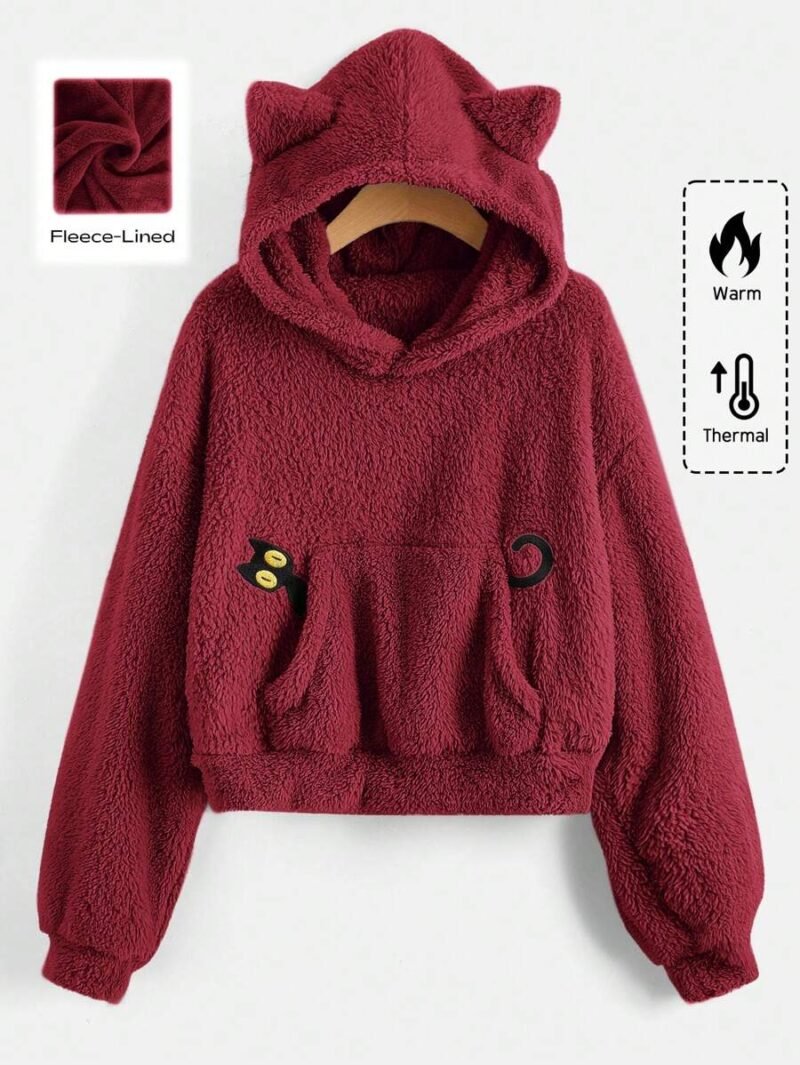 Casual Long Sleeve Pocket Furry Hoodie