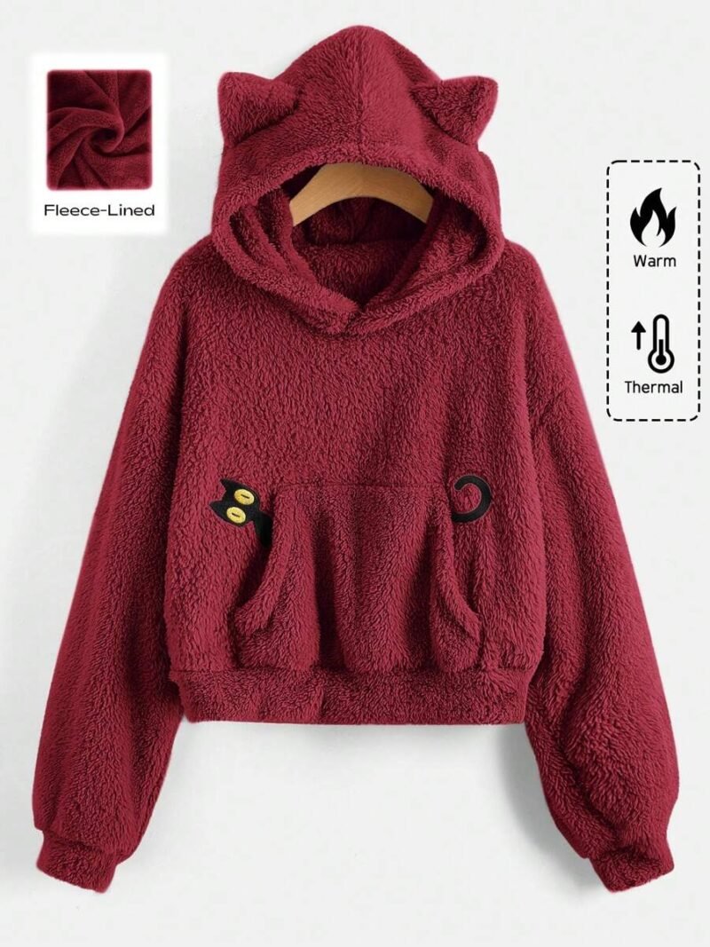 Casual Long Sleeve Pocket Furry Hoodie