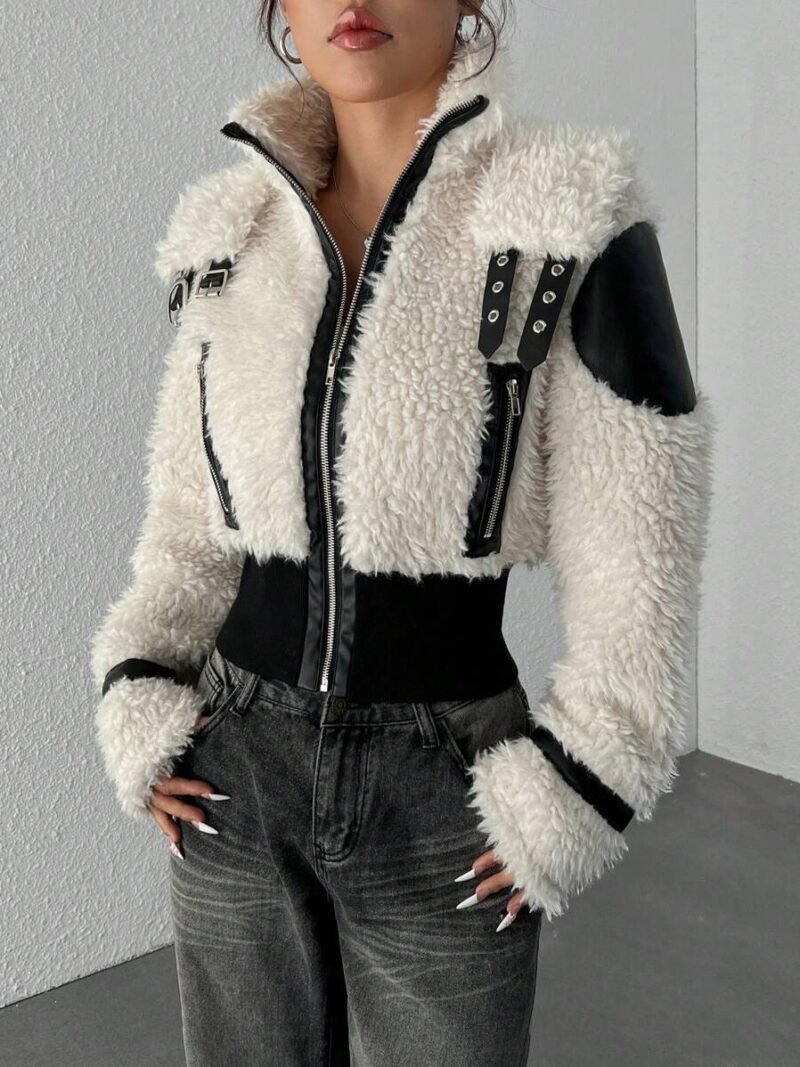 PU Leather Front Fleece Patchwork