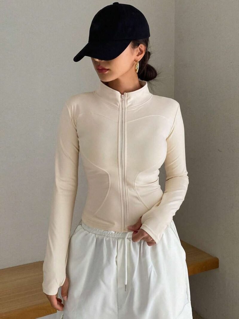 Solid Color Stand Collar Slim Fit Fleece Jacket