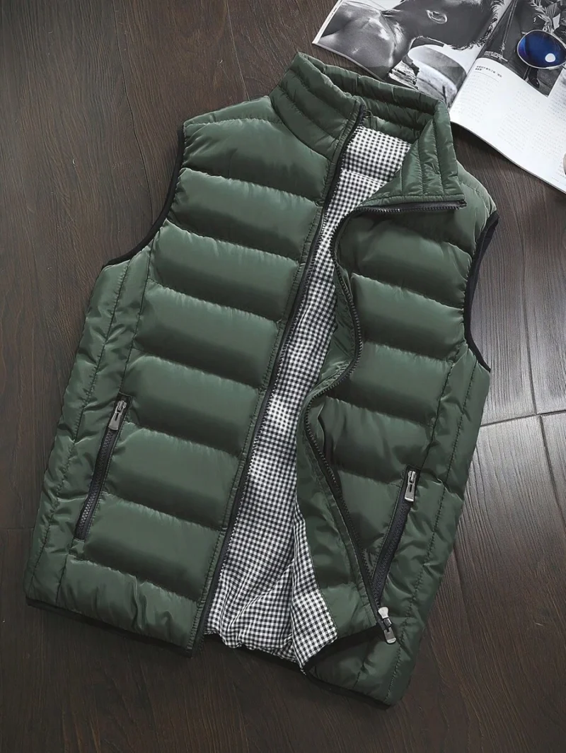 Slant Pocket Zip Up Vest Padded