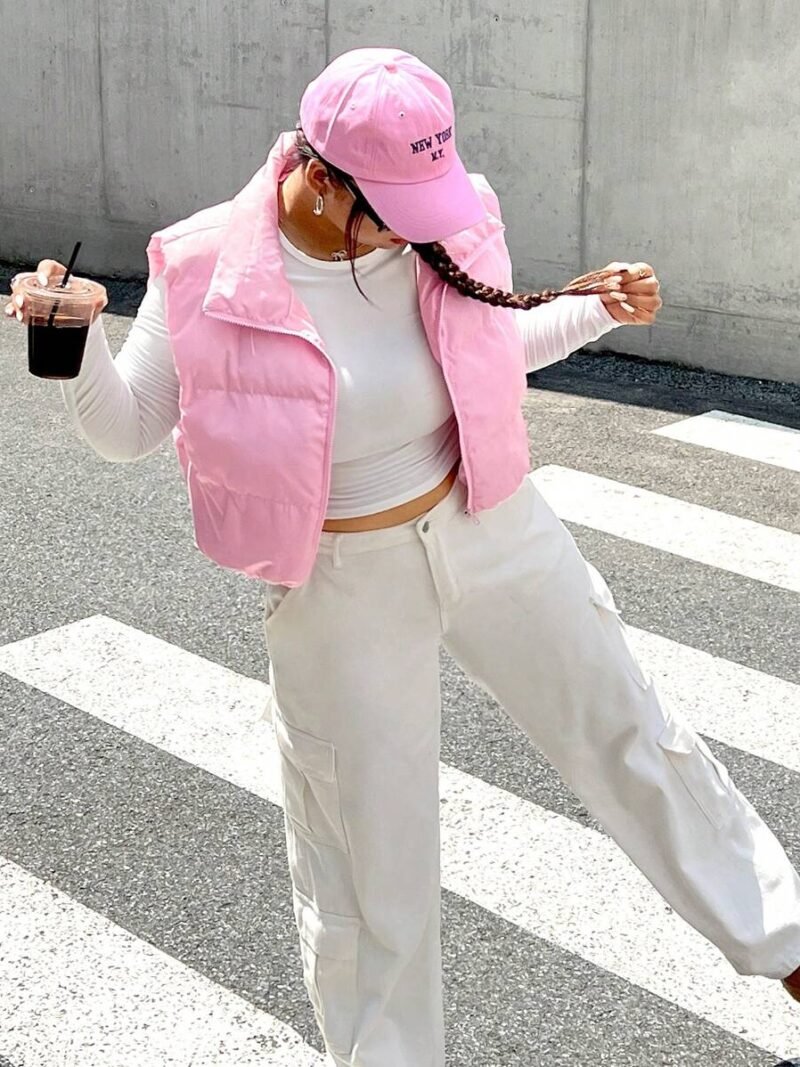 Plus Size Solid Color Front Zip Quilted Padded Short