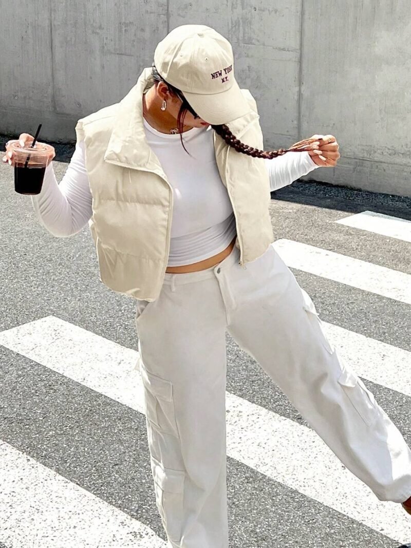 Plus Size Solid Color Front Zip Short Padded Vest