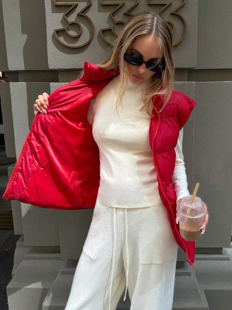 Solid Color Front Zipper Sleeveless Casual Vest