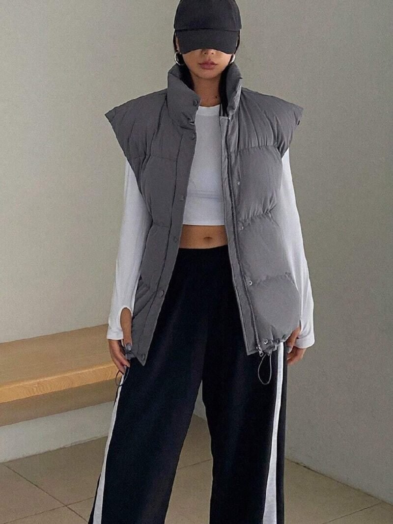 Solid Color Zip Up Sleeveless Vest