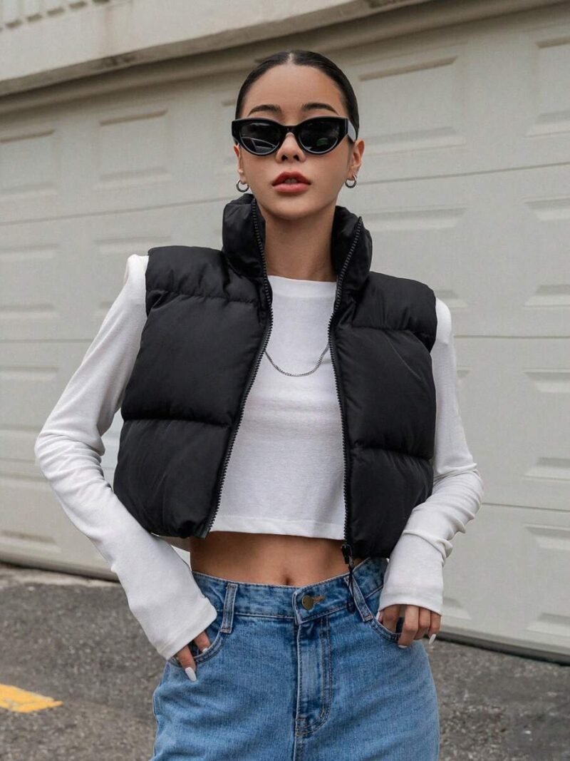 Zip Up Crop Vest Padded Thick