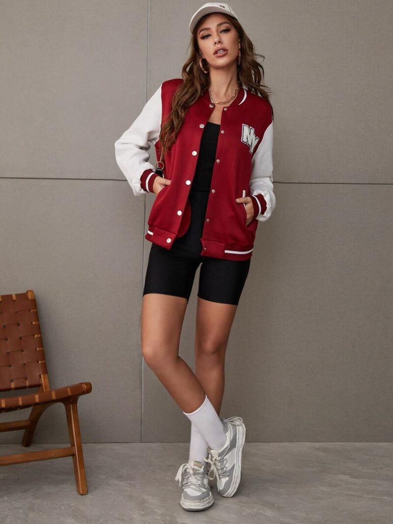 Letter Patch Detail Two Tone Varsity Jacket