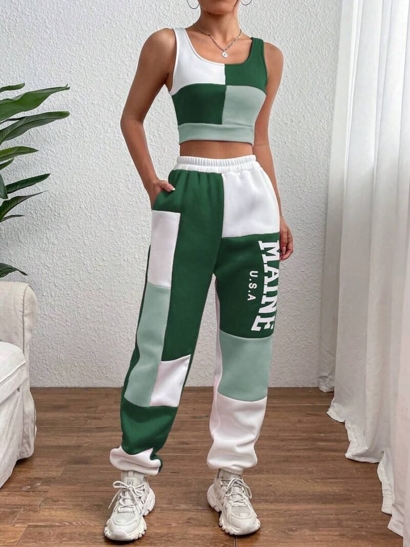 Colorblock Tank Top & Letter Graphic jogger pant