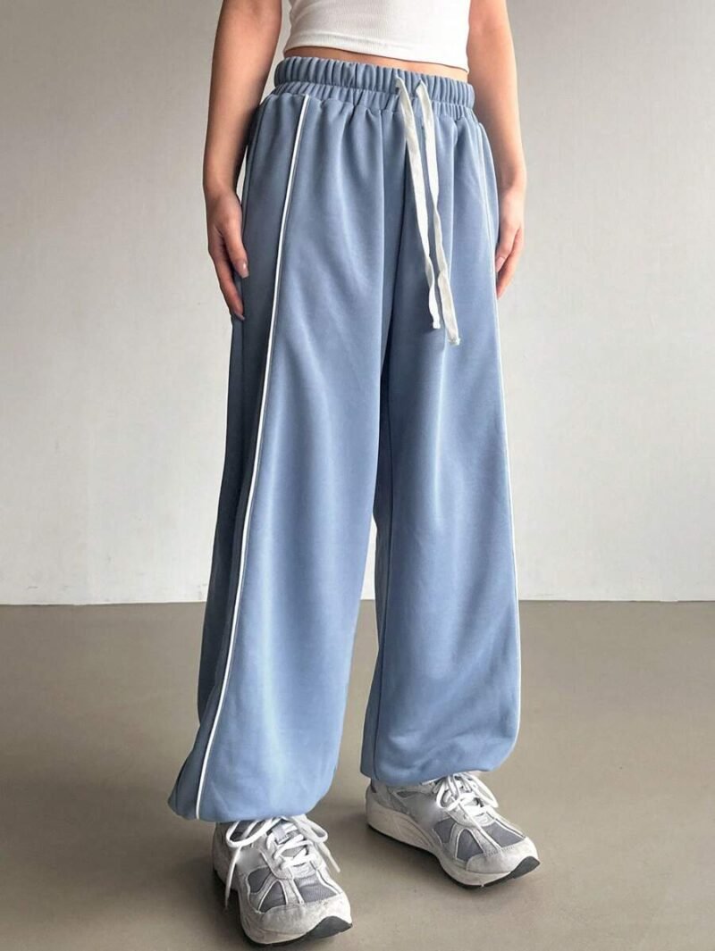 Drawstring Waist Spliced Side Seam Elastic Cuffed Pants