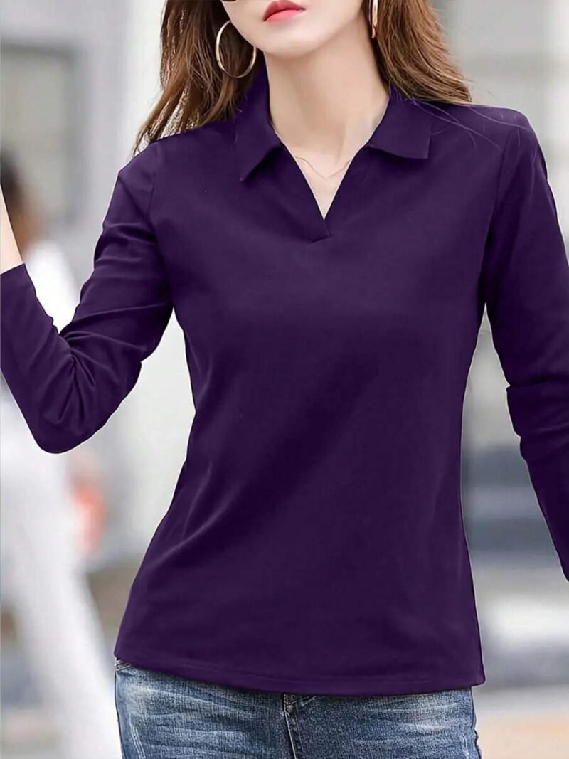 Casual Solid Color Long Sleeve T Shirt Commuter Wear