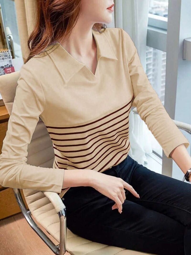 Casual Striped Long Sleeve Polo Shirt