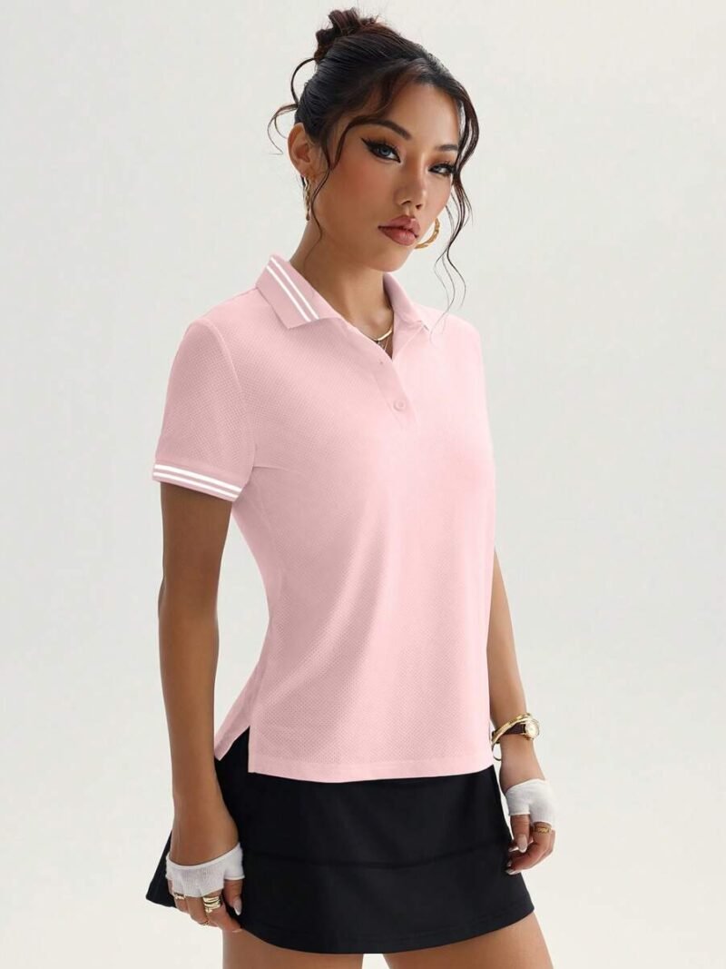 Casual Striped Trim Short Sleeve Sports Polo Shirt