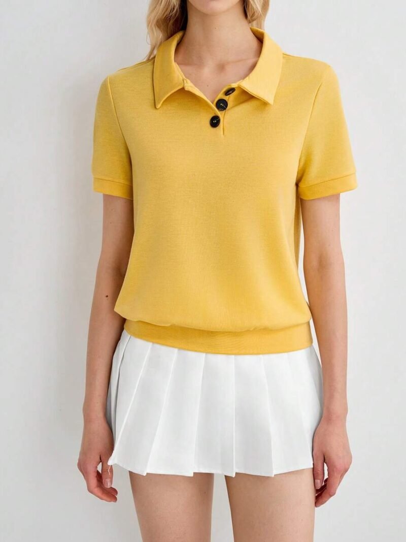 Knit Polo Collar Short Sleeve Casual T Shirt