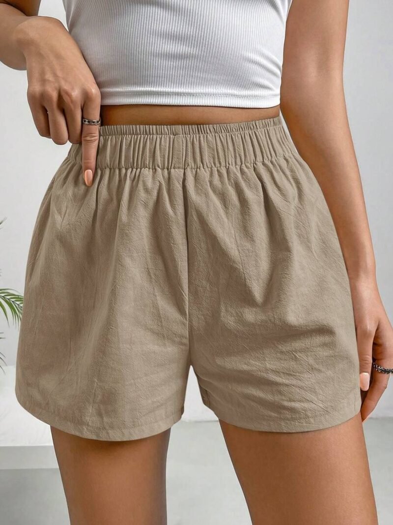 Fashionable Solid Apricot Solid Elastic Waist Shorts