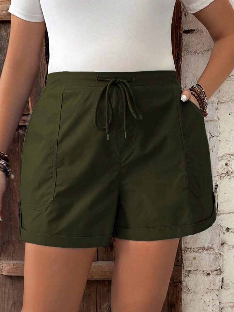 Plus Size Solid Color Drawstring Daily Casual Shorts