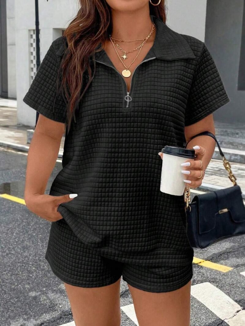 Plus Size Women's Zipper Half fly Top And shorts