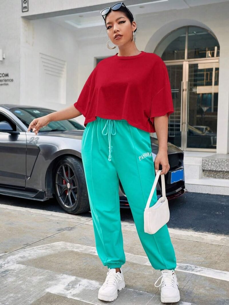 Plus Size Solid Color Round Neck Short Sleeve