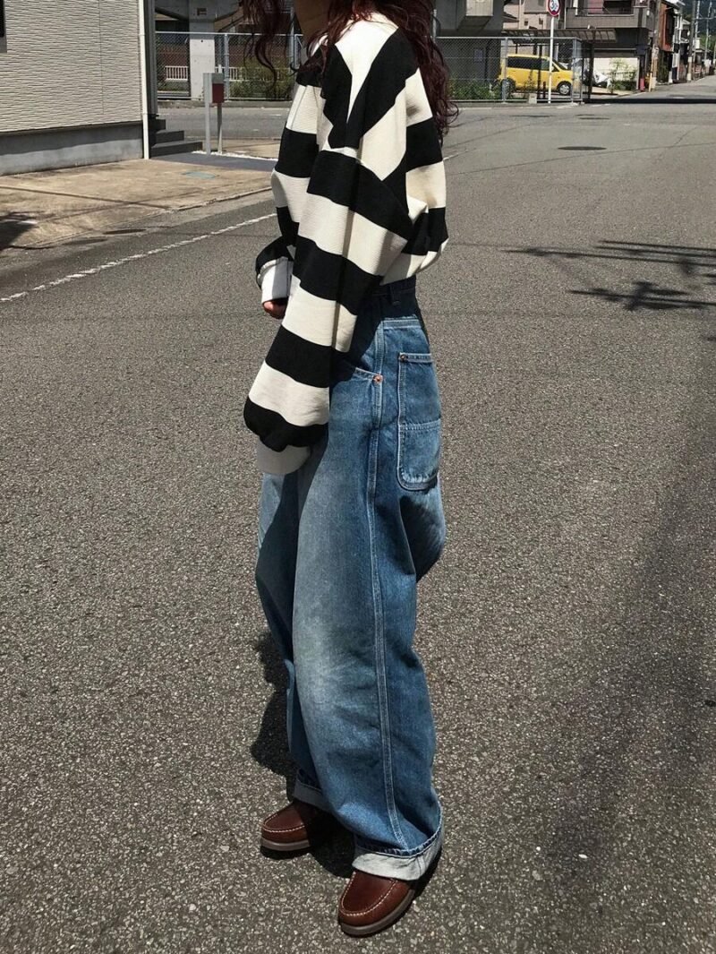 Casual Loose Drop Shoulder Long Sleeve Striped T Shirt