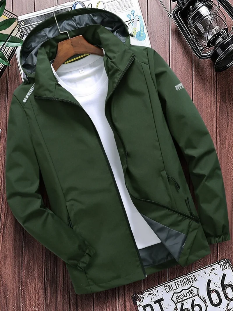 Letter Graphic Zipper Hooded Jacket Without Tee