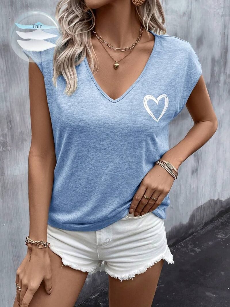 Heart Print Batwing Sleeve Tee