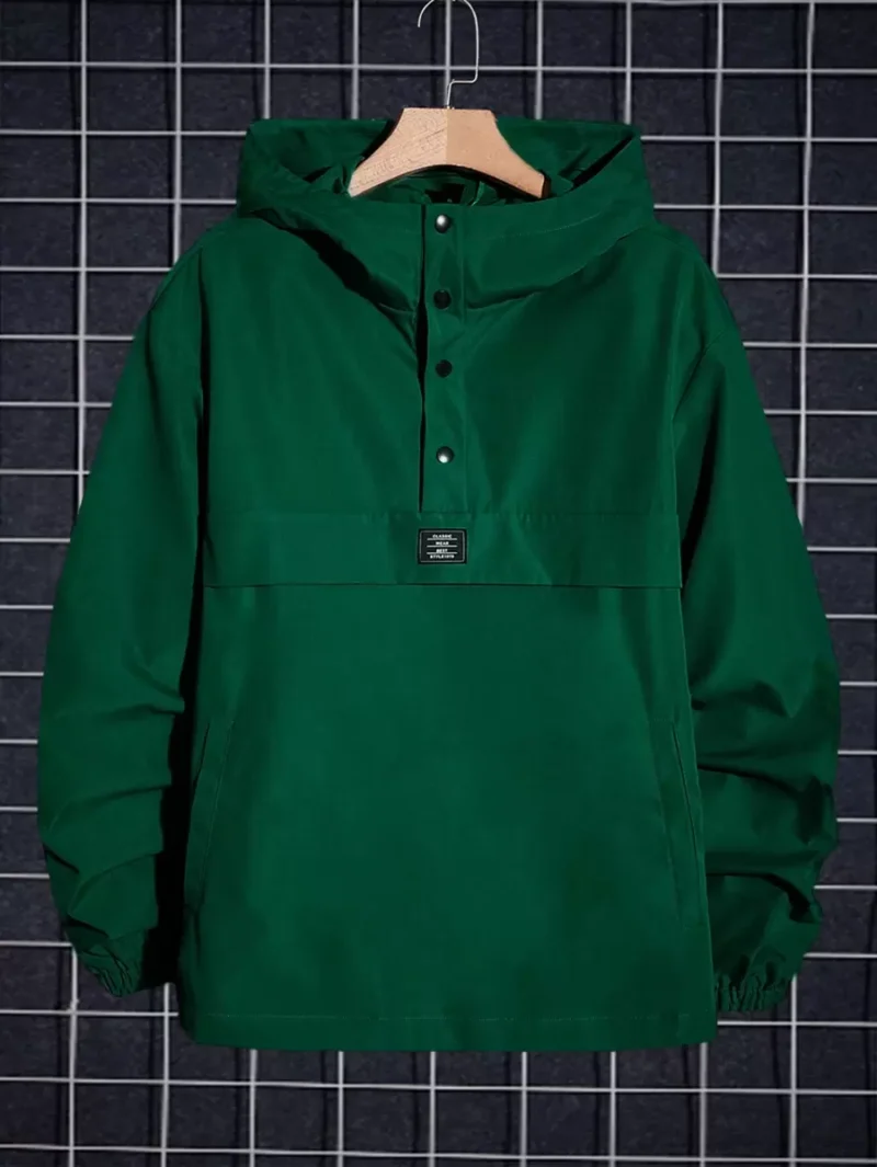 Letter Patched Half Button Hooded wind breaker Jacket