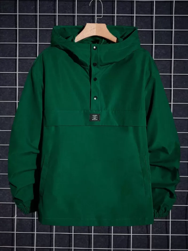 Letter Patched Half Button Hooded wind breaker Jacket