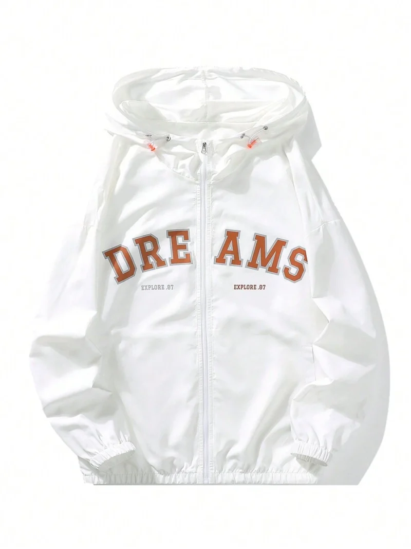 Letter Print Zip-Up Hooded Jacket