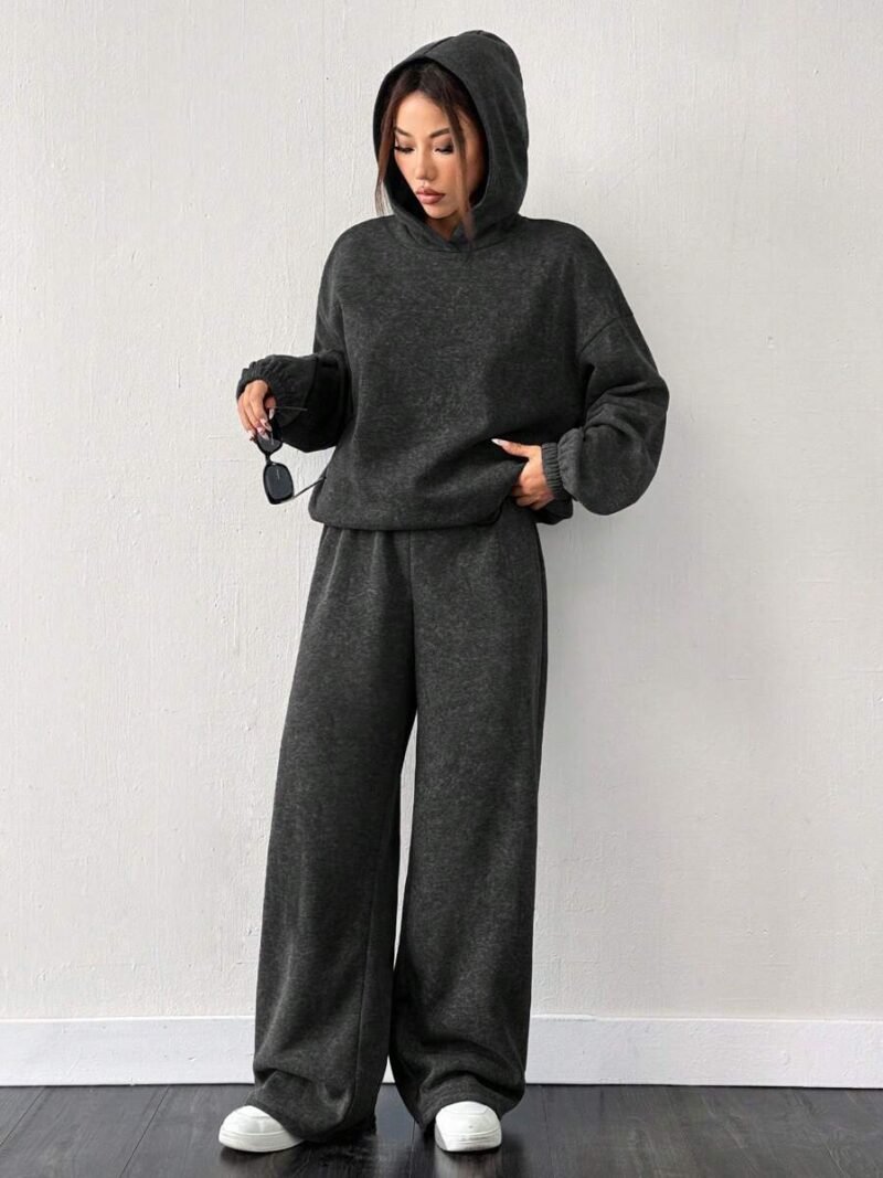 Black Thermal Lined Raglan Hoodie & Wide Leg Sweatpants
