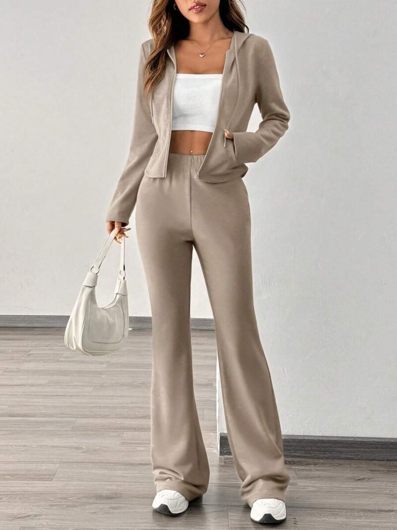 Casual Sports Sweatsuit Hoodie Jacket And Wide Leg Pants