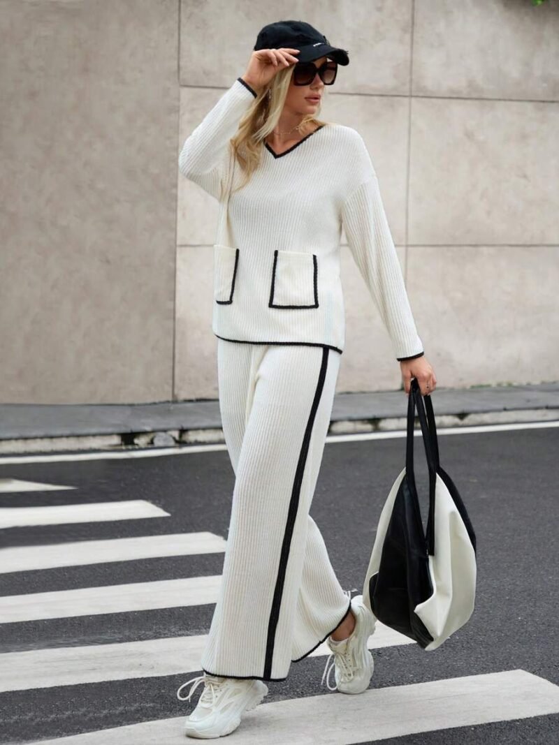 Casual Straight Leg Long Sleeve Top & Pants Set