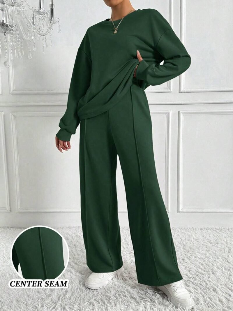 Drop Shoulder Solid Color Long Sleeve Sweatshirt & Pant