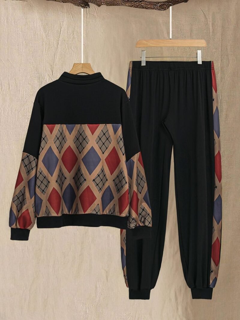 Plus Size Fashionable Printed Casual Sports Sweatshirt Set