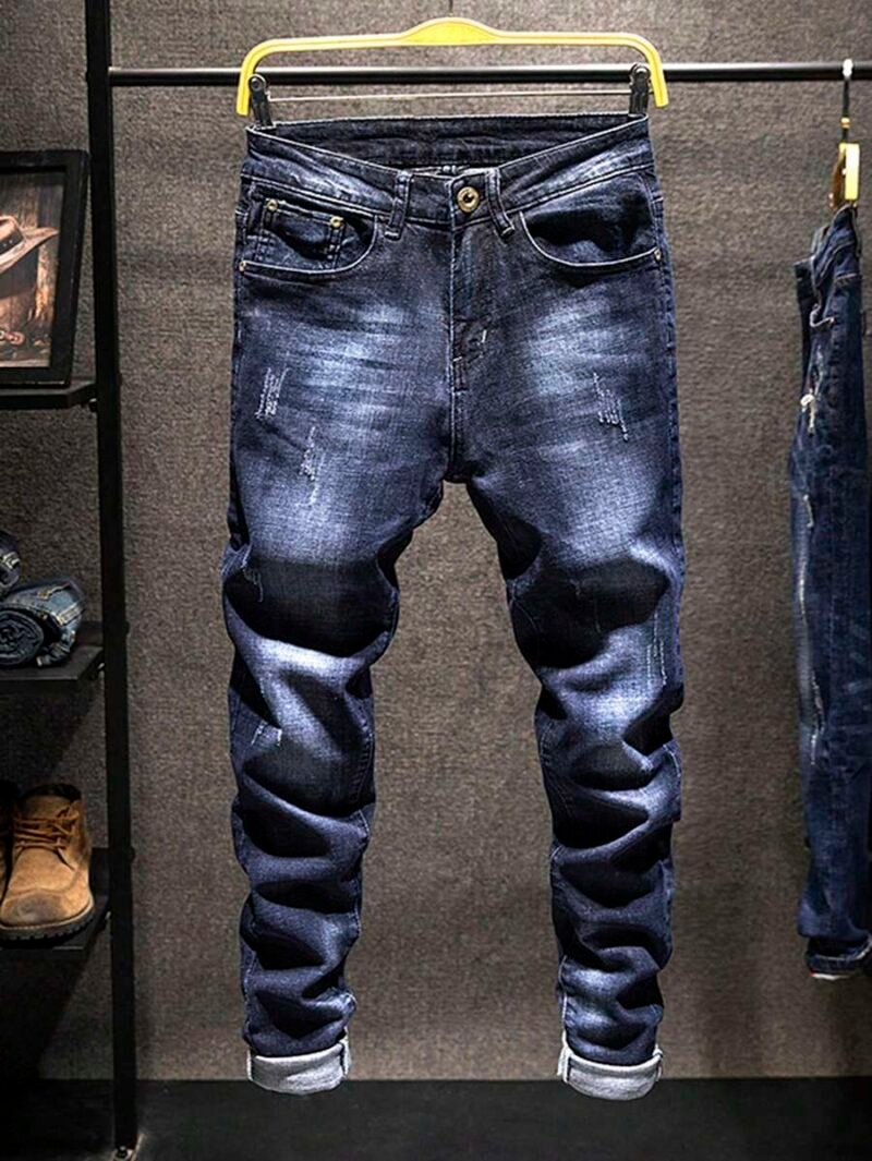 Casual Elastic Denim Jeans With Pockets