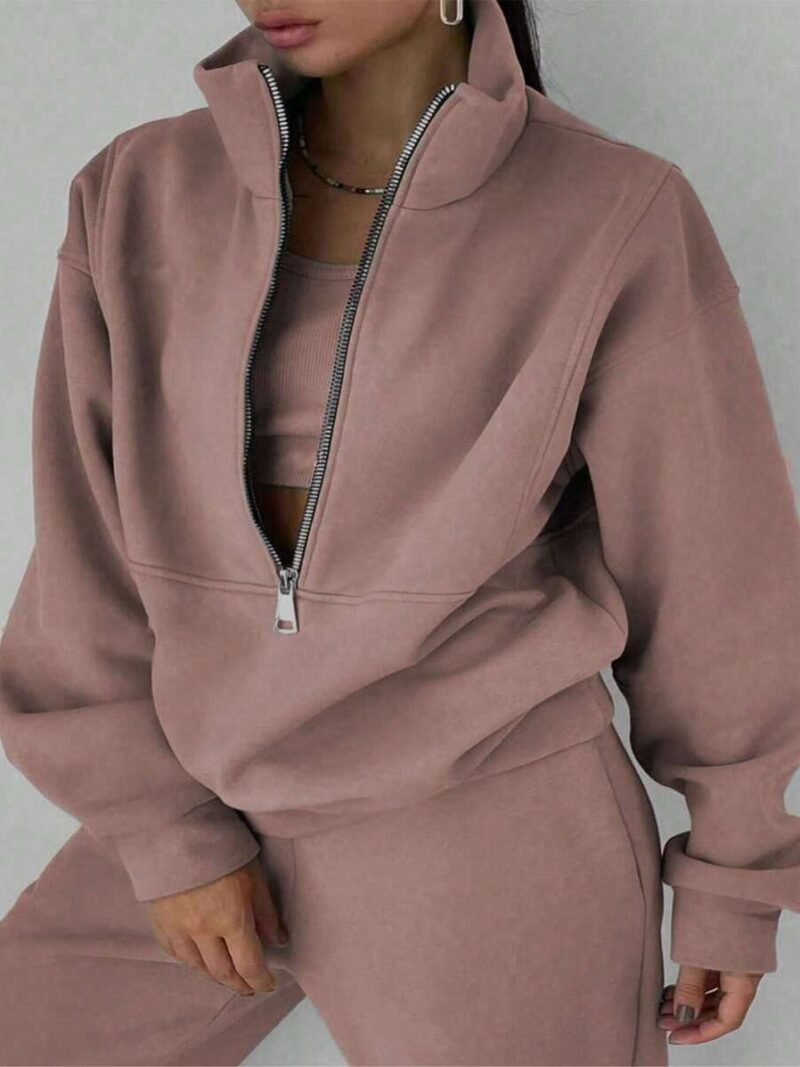 Solid Color Casual Sweatsuit Set With Sweatshirt And Sweatpants
