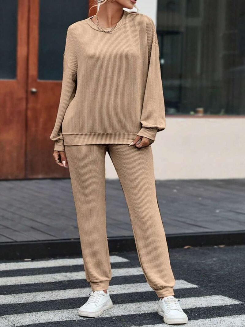Solid Color Round Neck Long Sleeve Top And Pants