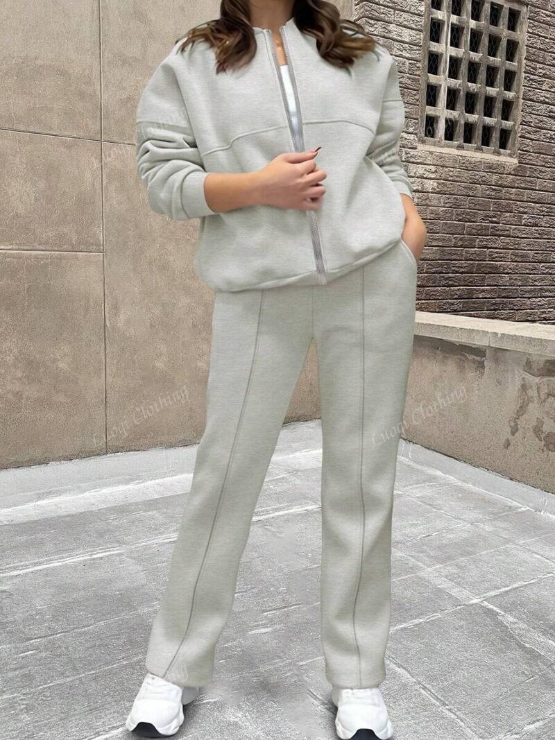 Solid Color Simple Hoodie & Straight Leg Pocket Pants
