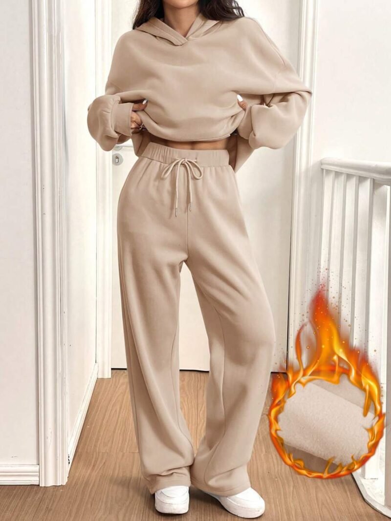 Thermal Lined Hoodie & Pants Set In Khaki