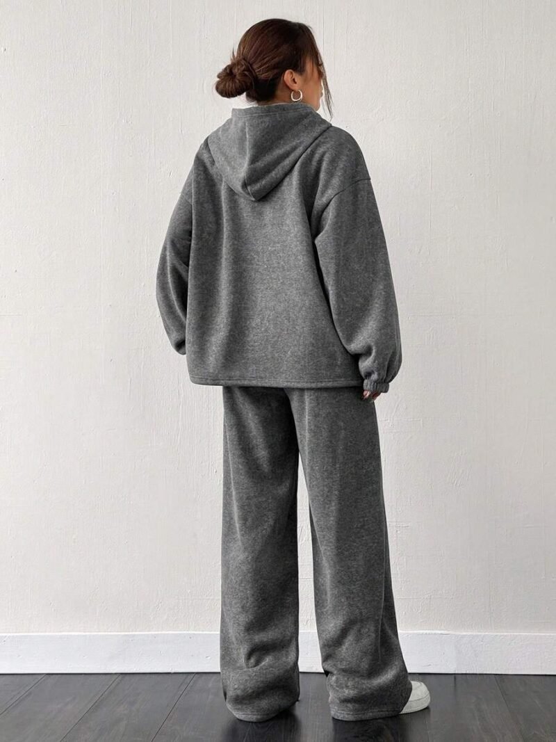 Thermal Lined Hoodie And Wide Leg Sweatpants In Gray