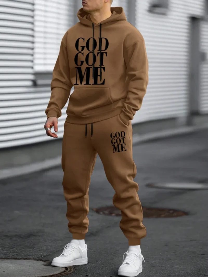 Slogan Print Hoodie And Jogger Pants Set