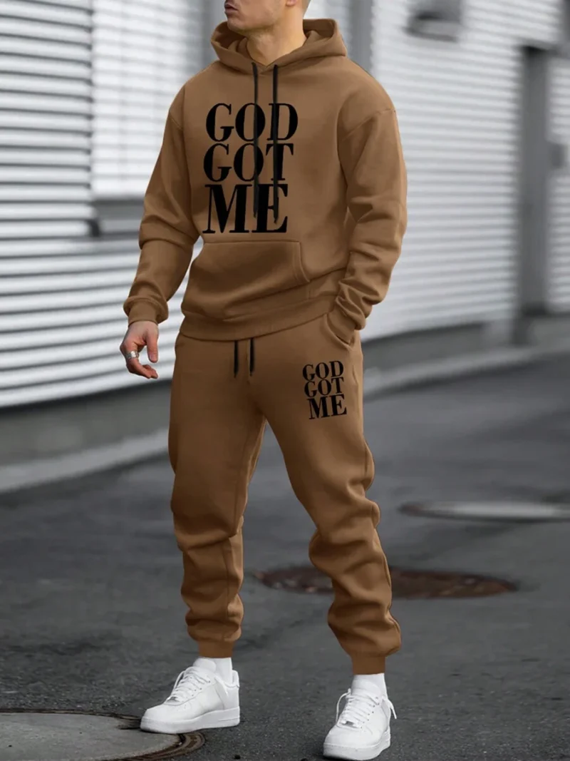 Slogan Print Hoodie And Jogger Pants Set