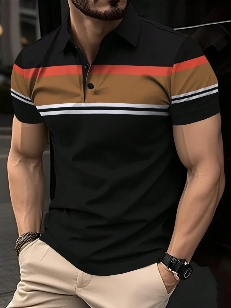Casual Color Block Button Half Open Short Sleeve