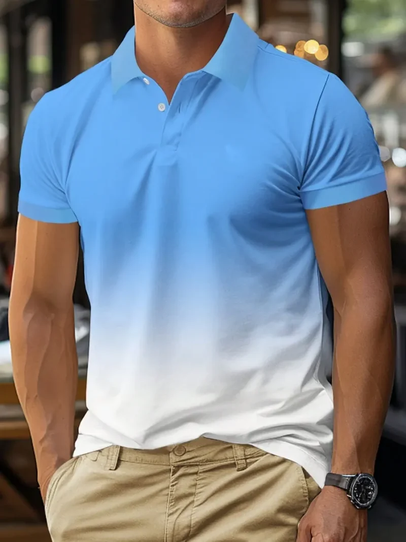 Gradient Color Seagull Printed Short Sleeve Polo Shirt