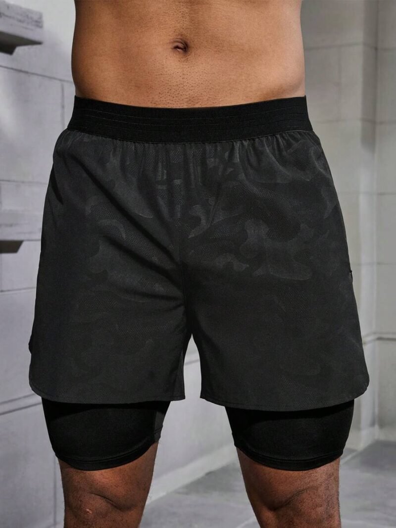 Letter Print Patch Pocket Athletic Shorts