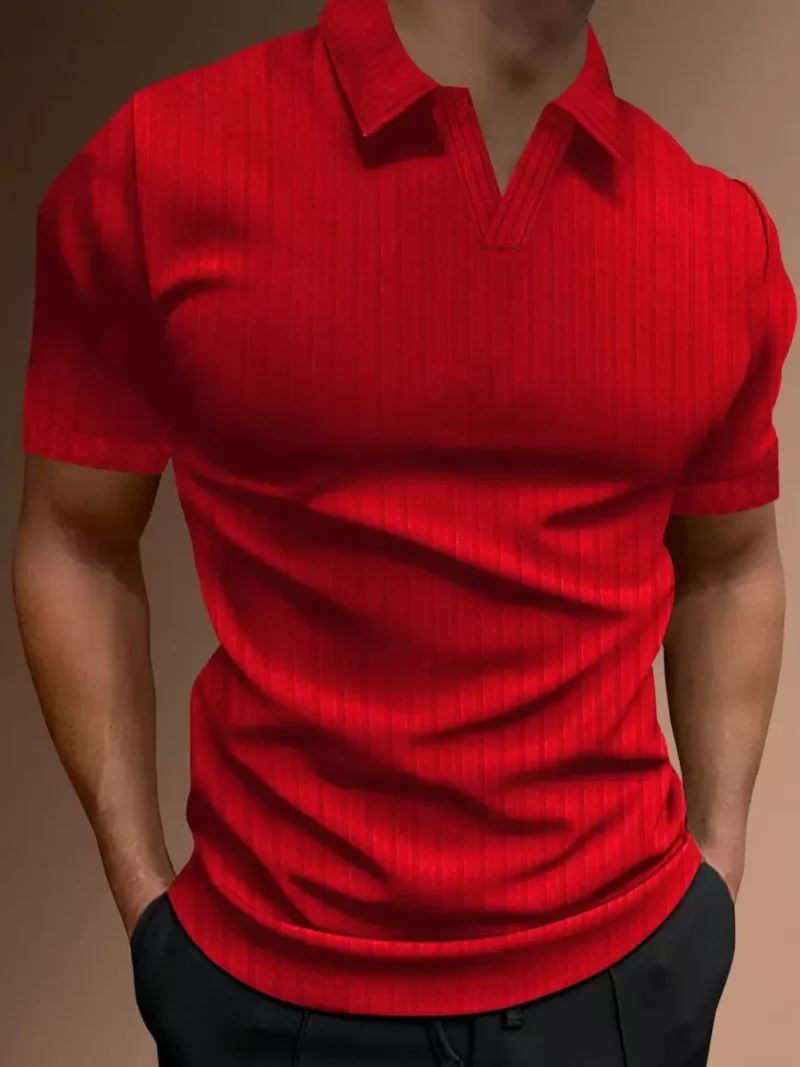 Solid Ribbed Knit Polo Shirt