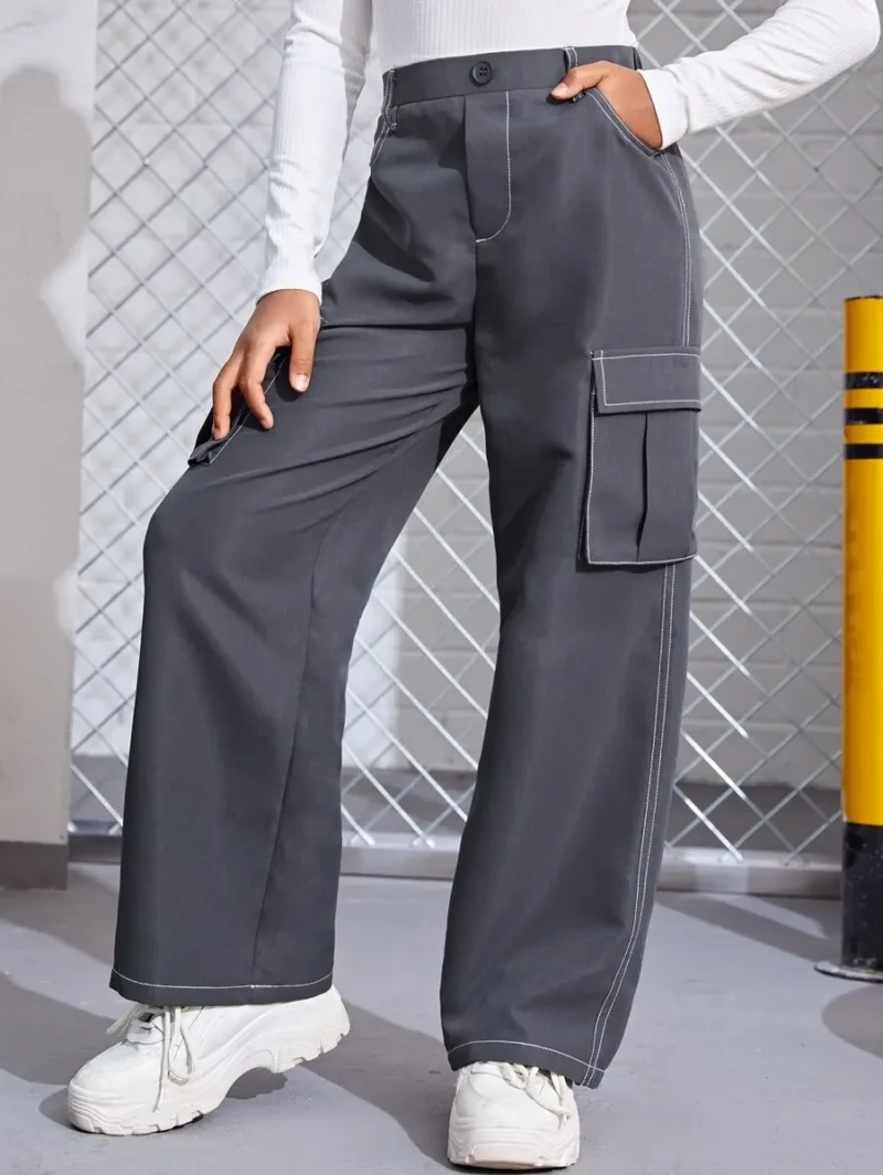 Casual Loose Letter Print Flap Pocket Wide Leg Pants