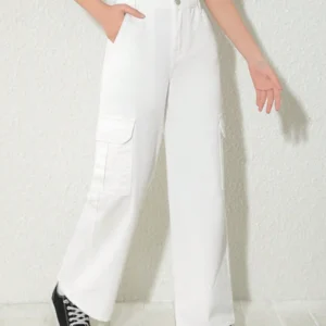 Loose Fit Straight Leg Cargo Denim Pants