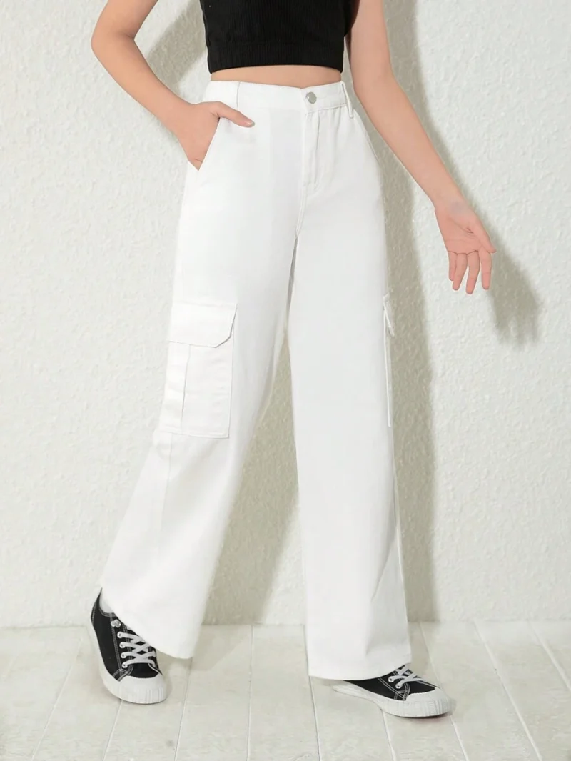 Loose Fit Straight Leg Cargo Denim Pants